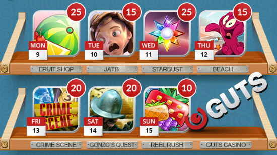 130 Free Spins with No Requirements at Guts